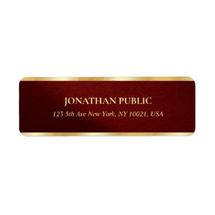 Chic Bordeaux & Gold Text Template Return Address