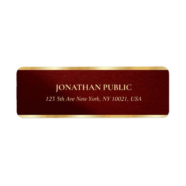 Chic Bordeaux & Gold Text Template Return Address (Front)