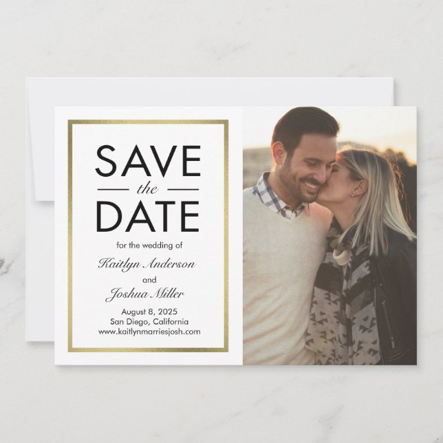 Chic Border Editable Colour Save The Date Card (Front)