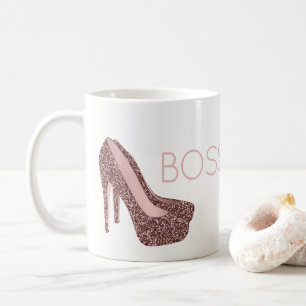 Chic Boss Lady Rose Gold Pink Glitter Shoes Coffee Mug