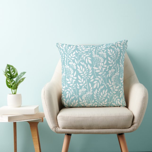 Chic Botanical Aqua Blue Foliage Pattern Cushion (Chair)