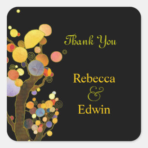 Chic Botanical Black Wedding Thank You Square Sticker