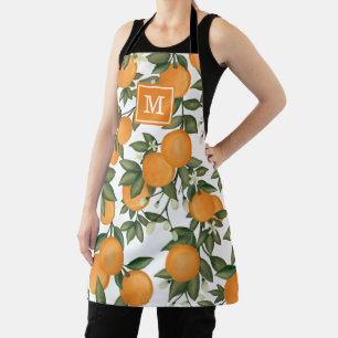 Chic Botanical Citrus Orange Clementine Monogram Apron