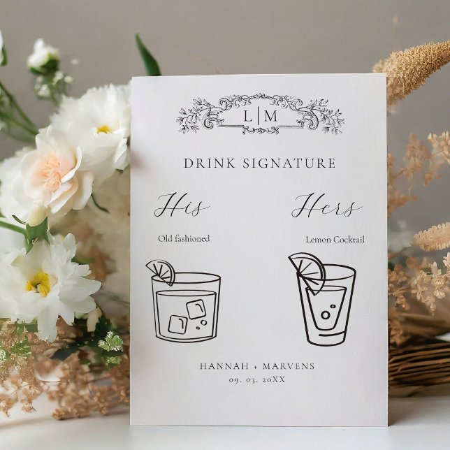  Chic Botanical crest Signature Drink wedding Sign (Creator Uploaded)
