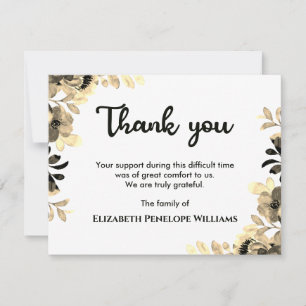 Chic Botanical Floral Watercolor Memorial Funeral Thank You Card