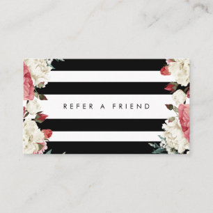 Chic Botanical Flowers Stripes Refer a Friend Card