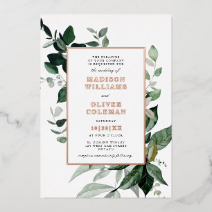Chic Botanical Frame Wedding REAL Foil Invitation
