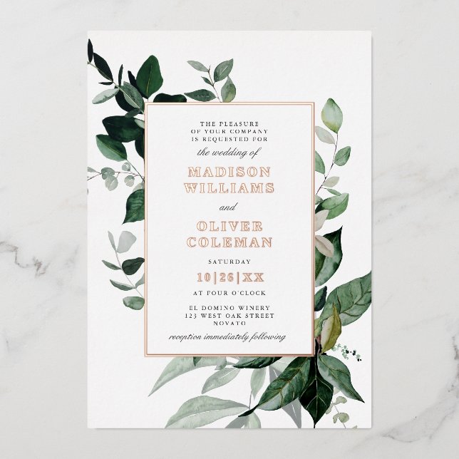 Chic Botanical Frame Wedding REAL Foil Invitation (Front)