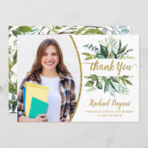 Chic Botanical Graduation Photo Thank You Card