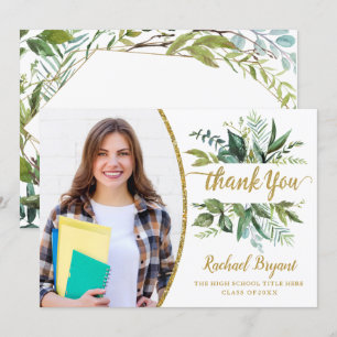 Chic Botanical Graduation Photo Thank You Card