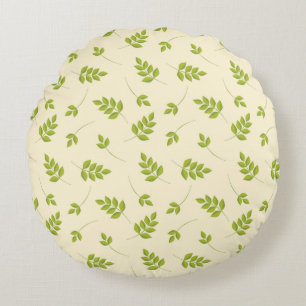 Chic Botanical Green Branches Leaves Seamless  Round Cushion