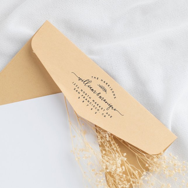 Chic Botanical Handwritten Wedding Return Address Rubber Stamp (Creator Uploaded)
