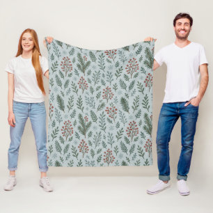 Chic Botanical Holly Berry Floral Pattern Fleece Blanket
