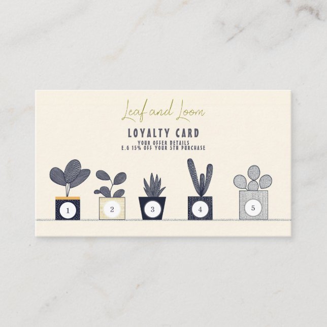 Chic Botanical house plant shop Loyalty Stamp Card (Front)