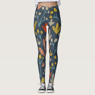 Chic Botanical Illustration Orange Yellow Pattern Leggings