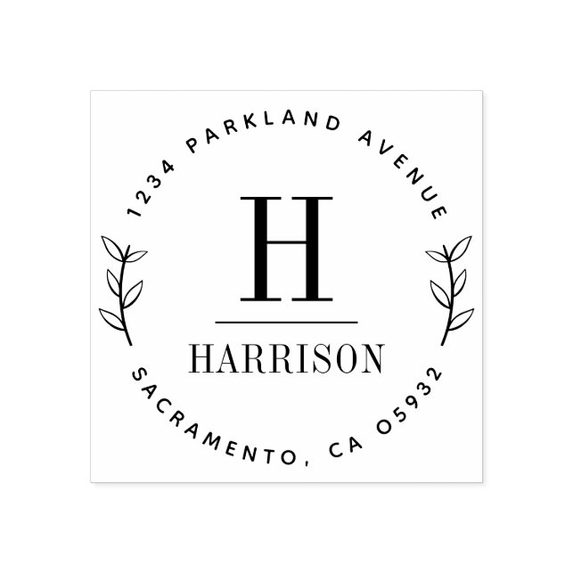 Chic Botanical Initial Family Name Return Address Rubber Stamp (Imprint)