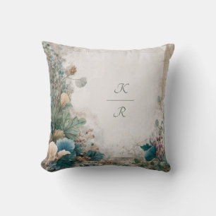 Chic Botanical Jewel Tone Distressed Texture Cushion