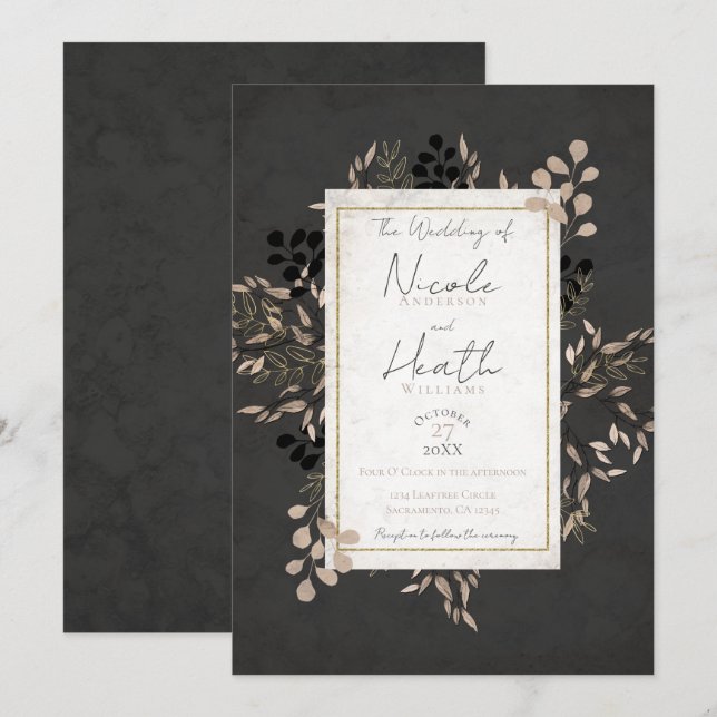 Chic Botanical Leaves Grey Blush Gold Wedding    Invitation (Front/Back)