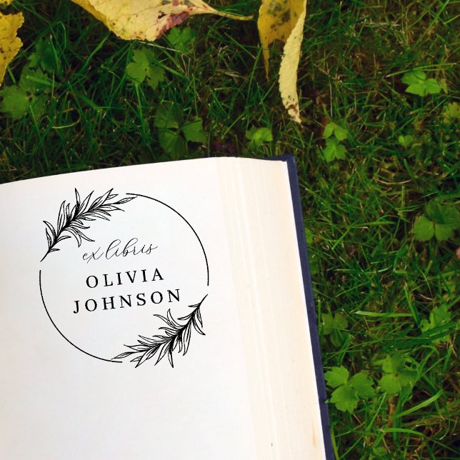 Chic Botanical Leaves Script Ex Libris Custom Name Self-inking Stamp (Creator Uploaded)