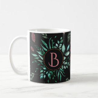 Chic Botanical Monogram in Green, Wine-Red & Black Coffee Mug