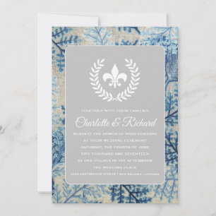 Chic Botanical & Navy Floral French Fleur De Lis Invitation