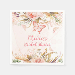Chic Botanical Peony Butterfly Bridal Shower Napkin