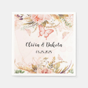 Chic Botanical Peony Butterfly Wedding Napkin