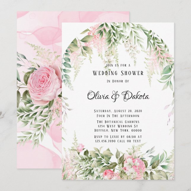 Chic Botanical Pink Wisteria Floral Wedding Shower Invitation (Front/Back)