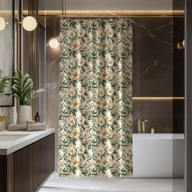 Chic Botanical Shower Curtain Sage Green Accent (Chic Botanical Shower Curtain Sage Green Accent)