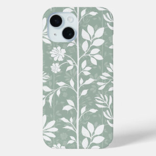 Chic Botanical Soft Sage Green Poetic Floral Art iPhone 15 Case