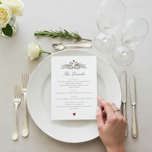 Chic Botanical Swan Couple Wedding Beverage List Menu
