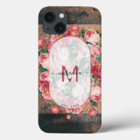 Chic Botanical Vintage Wreath Monogram Wood 