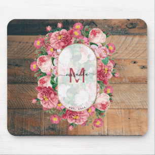 Chic Botanical Vintage Wreath Monogram Wood Mouse Mat