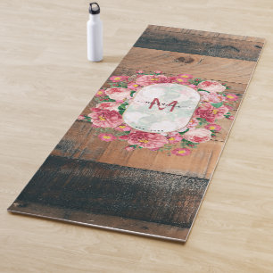 Chic Botanical Vintage Wreath Monogram Wood Yoga Mat