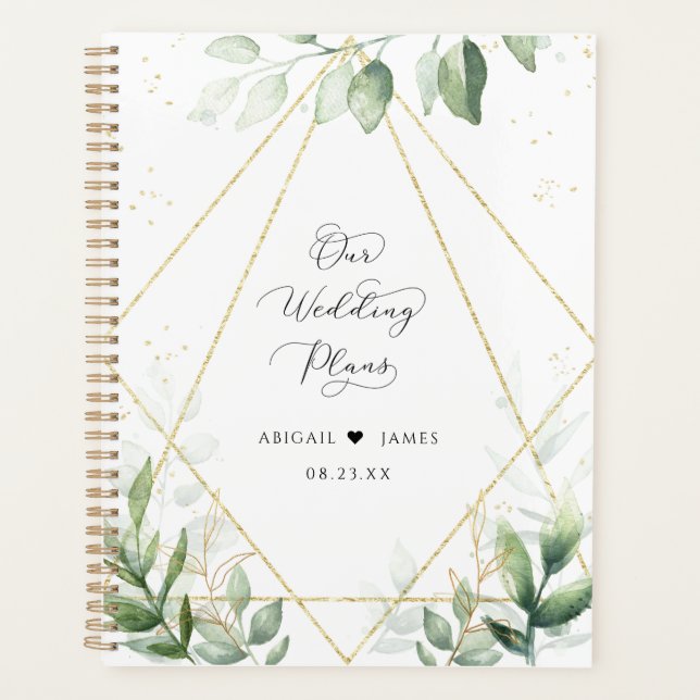 Chic Botanical Watercolor Foil Geometric Wedding Planner (Front)