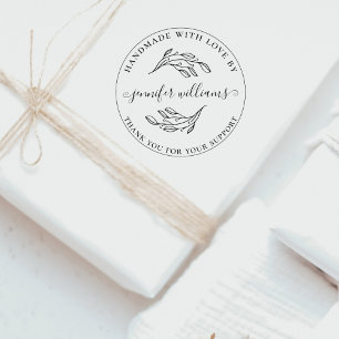 Chic Botanical Whimsical Script Handmade With Love Rubber Stamp