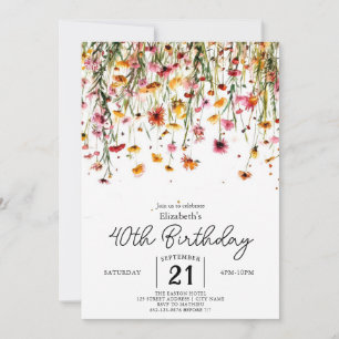 Chic Botanical Wildflowers 40th birthday Invitation