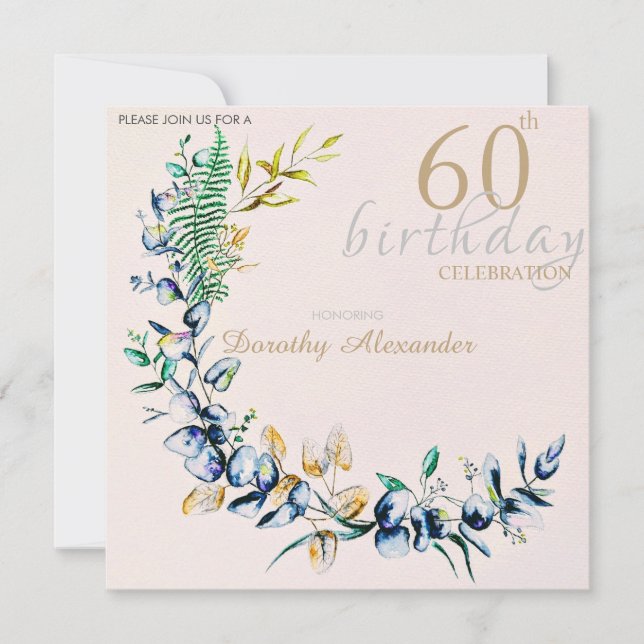 Chic Botanical Wreath Milestone Birthday Invitation (Front)