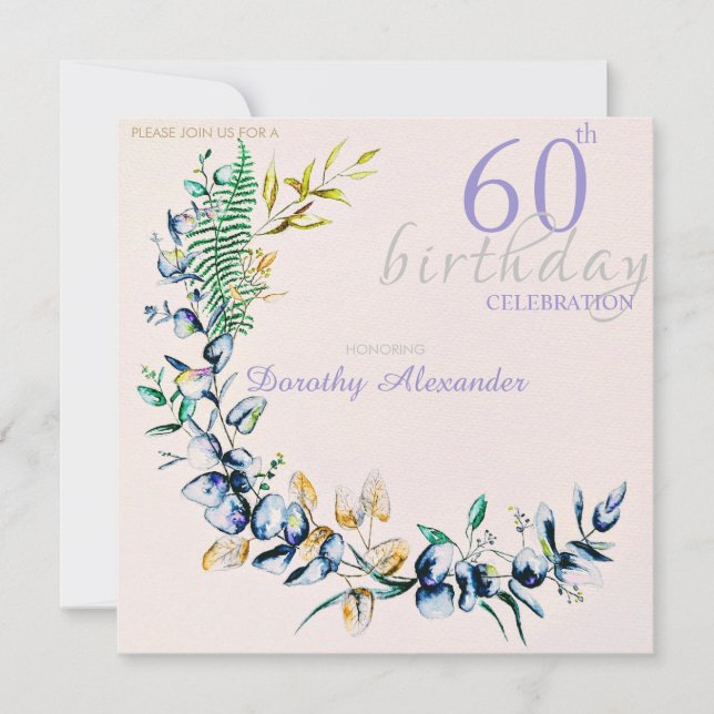 Chic Botanical Wreath Milestone Birthday Invitation (Front)