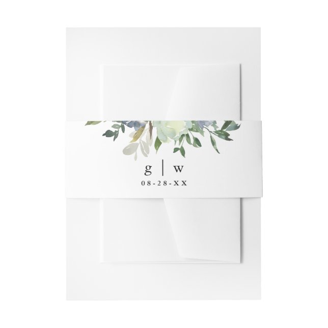Chic Bouquet Monograms and Date Wedding Invitation Belly Band (Front Example)