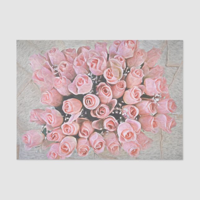Chic Bouquet Pink Roses Country Painting Tissue Paper (Front)