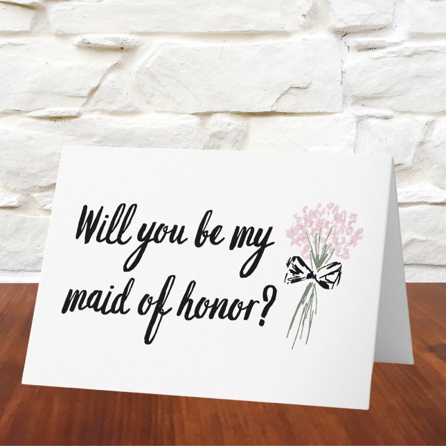 Chic Bouquet Will You Be My Maid of Honour Proposa Card (Ask in style with this chic maid of honor proposal card featuring a delicate floral bouquet and bow.)