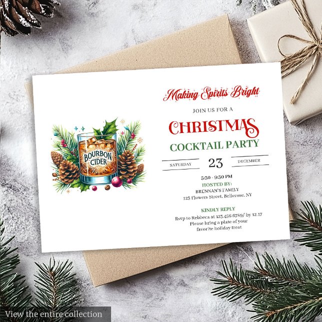 Chic bourbon printable holiday cocktails party invitation (Chic bourbon printable holiday cocktails party Invitation)