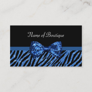 Chic Boutique Blue Zebra Print FAUX Glitz Bow Business Card