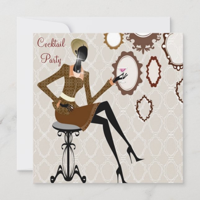 Chic Boutique Damask Cocktail Party Invitation (Front)