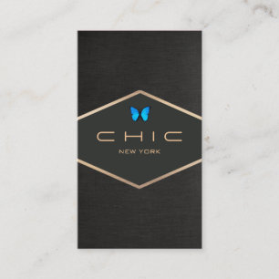 Chic Boutique Faux Black Linen Blue Butterfly Business Card