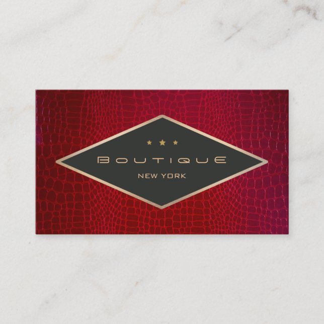 Chic Boutique Faux Red Snake Skin Black Emblem Business Card (Front)