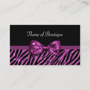 Chic Boutique Purple Zebra Print FAUX Glitz Bow Business Card