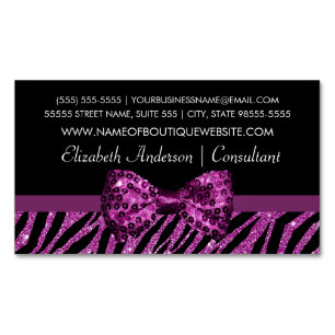 Chic Boutique Purple Zebra Print FAUX Glitz Bow Magnetic Business Card