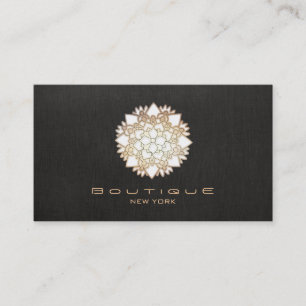 Chic Boutique White Lotus Flower Faux Black Linen Business Card